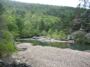 Gravel shoals in the Winding Stair area of the Eagle Rock Loop.